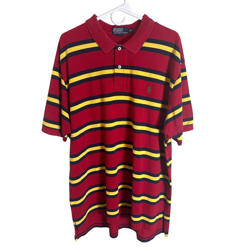 Polo Ralph Lauren Polo Shirt Mens XXL Red Striped Short Sleeve Vintage